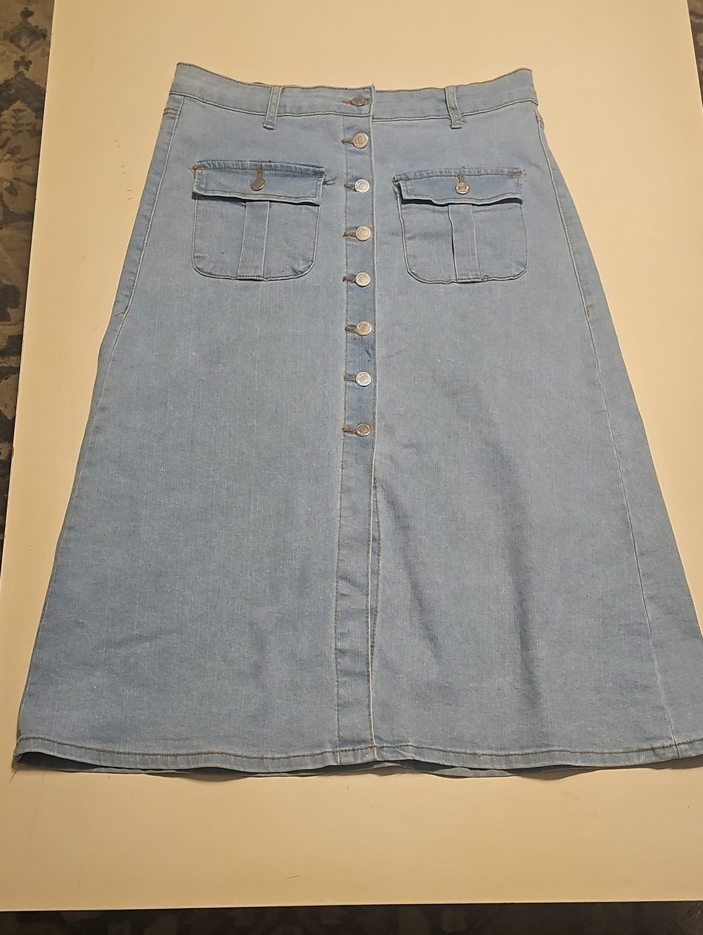 Light Blue Denim Button-Front A-Line Skirt